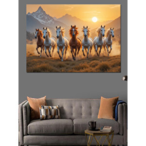 Koşan Atlar Kır Manzarası Dekoratif Kanvas - Mdf Ahşap Tablo 100x140 cm