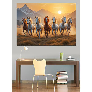 Koşan Atlar Kır Manzarası Dekoratif Kanvas - Mdf Ahşap Tablo 100x140 cm