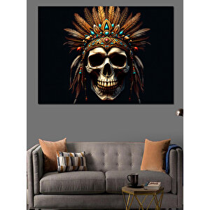 Kızılderili Kafatası Maskesi Dekoratif Kanvas - Mdf Ahşap Tablo 25x35 cm