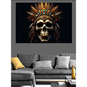 Kızılderili Kafatası Maskesi Dekoratif Kanvas - Mdf Ahşap Tablo