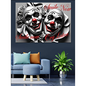 Maskeli Palyaço İllüstrasyonu Dekoratif Kanvas - Mdf Ahşap Tablo