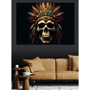 Kızılderili Kafatası Maskesi Dekoratif Kanvas - Mdf Ahşap Tablo