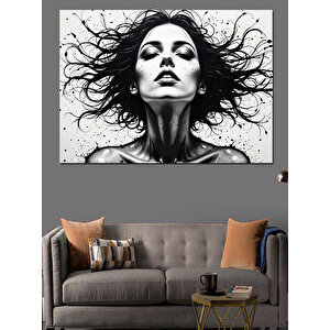 Siyah Beyaz Kadın Dekoratif Kanvas - Mdf Ahşap Tablo 100x140 cm