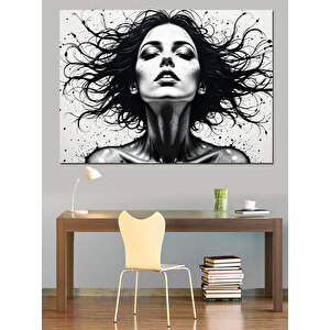 Siyah Beyaz Kadın Dekoratif Kanvas - Mdf Ahşap Tablo 100x140 cm