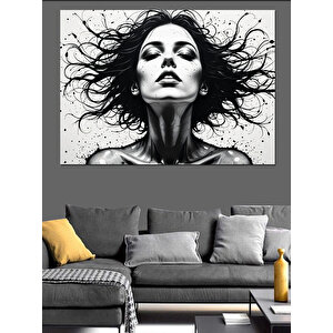 Siyah Beyaz Kadın Dekoratif Kanvas - Mdf Ahşap Tablo 100x140 cm