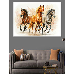 Koşan Üç At Dekoratif Kanvas - Mdf Ahşap Tablo 25x35 cm