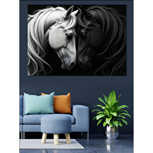 İki Atın Aşkı Dekoratif Kanvas - Mdf Ahşap Tablo 100x140 cm