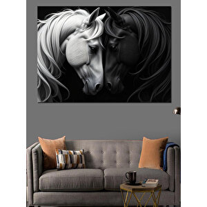 İki Atın Aşkı Dekoratif Kanvas - Mdf Ahşap Tablo 100x140 cm