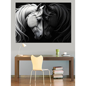İki Atın Aşkı Dekoratif Kanvas - Mdf Ahşap Tablo 100x140 cm