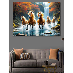 Şelalede Koşan Atlar Dekoratif Kanvas - Mdf Ahşap Tablo 100x140 cm