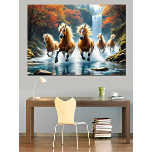 Şelalede Koşan Atlar Dekoratif Kanvas - Mdf Ahşap Tablo 100x140 cm