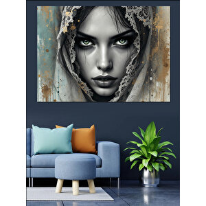 Beyaz Başörtülü Kadın Dekoratif Kanvas - Mdf Ahşap Tablo