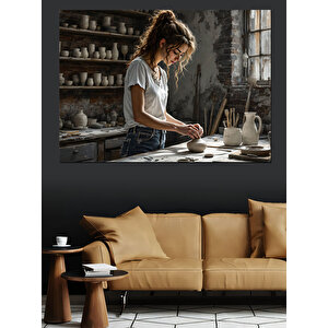 Seramikçi Kadın Sanatı Dekoratif Kanvas - Mdf Ahşap Tablo
