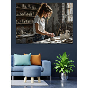 Seramikçi Kadın Sanatı Dekoratif Kanvas - Mdf Ahşap Tablo