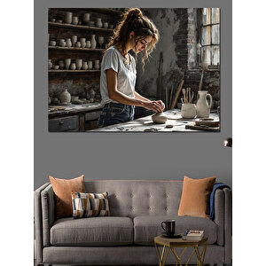 Seramikçi Kadın Sanatı Dekoratif Kanvas - Mdf Ahşap Tablo 100x140 cm
