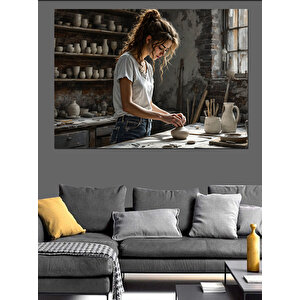 Seramikçi Kadın Sanatı Dekoratif Kanvas - Mdf Ahşap Tablo 100x140 cm