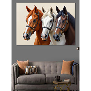 Üç Asil At Kafası Dekoratif Kanvas - Mdf Ahşap Tablo 50x70 cm