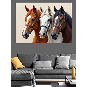 Üç Asil At Kafası Dekoratif Kanvas - Mdf Ahşap Tablo