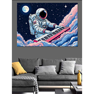 Piyano Çalan Uzay Astronotu Dekoratif Kanvas - Mdf Ahşap Tablo 70x100 cm