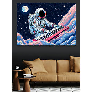 Piyano Çalan Uzay Astronotu Dekoratif Kanvas - Mdf Ahşap Tablo 70x100 cm
