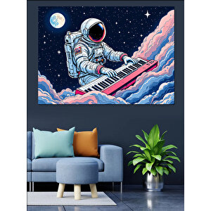 Piyano Çalan Uzay Astronotu Dekoratif Kanvas - Mdf Ahşap Tablo 70x100 cm