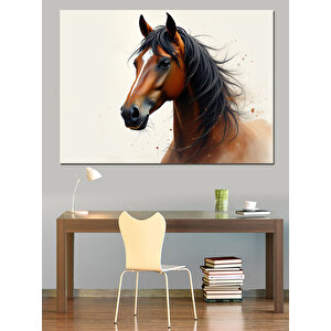 Gerçekçi At Portresi Fonu Dekoratif Kanvas - Mdf Ahşap Tablo 35x50 cm