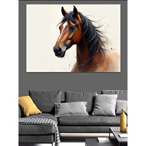 Gerçekçi At Portresi Fonu Dekoratif Kanvas - Mdf Ahşap Tablo 35x50 cm