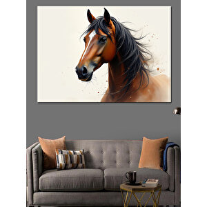 Gerçekçi At Portresi Fonu Dekoratif Kanvas - Mdf Ahşap Tablo 50x70 cm