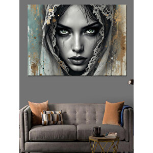 Beyaz Başörtülü Kadın Dekoratif Kanvas - Mdf Ahşap Tablo 50x70 cm