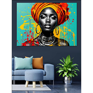 Neon Afrikalı Kadın Dekoratif Kanvas - Mdf Ahşap Tablo 100x140 cm
