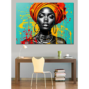 Neon Afrikalı Kadın Dekoratif Kanvas - Mdf Ahşap Tablo 100x140 cm