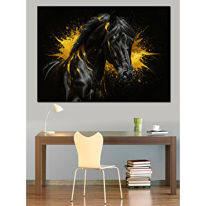 Sıçrayan Siyah At Dekoratif Kanvas - Mdf Ahşap Tablo 70x100 cm