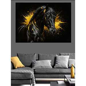 Sıçrayan Siyah At Dekoratif Kanvas - Mdf Ahşap Tablo 70x100 cm