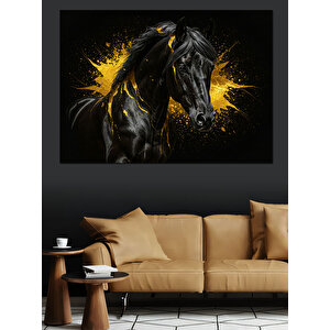 Sıçrayan Siyah At Dekoratif Kanvas - Mdf Ahşap Tablo 70x100 cm