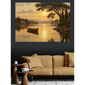 Gölde Günbatımı Yansıması Dekoratif Kanvas - Mdf Ahşap Tablo 70x100 cm