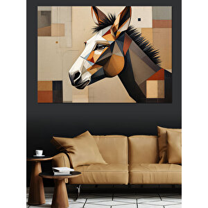 Soyut Geometrik At Figürü Dekoratif Kanvas - Mdf Ahşap Tablo 100x140 cm