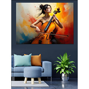 Tutkulu Çello Sanatçısı Dekoratif Kanvas - Mdf Ahşap Tablo 35x50 cm