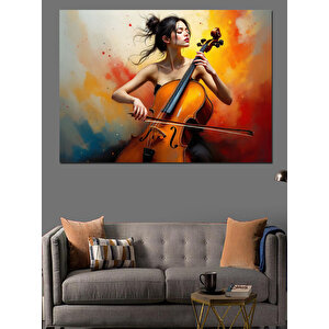 Tutkulu Çello Sanatçısı Dekoratif Kanvas - Mdf Ahşap Tablo 35x50 cm