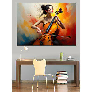 Tutkulu Çello Sanatçısı Dekoratif Kanvas - Mdf Ahşap Tablo 35x50 cm