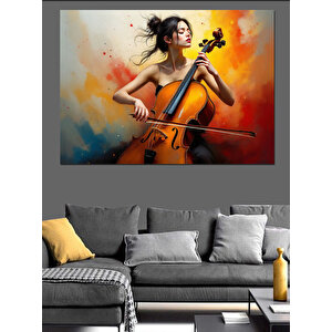 Tutkulu Çello Sanatçısı Dekoratif Kanvas - Mdf Ahşap Tablo
