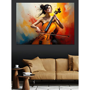 Tutkulu Çello Sanatçısı Dekoratif Kanvas - Mdf Ahşap Tablo