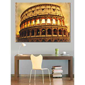 Altın Işıltılı Kolezyum Roma Dekoratif Kanvas - Mdf Ahşap Tablo 100x140 cm
