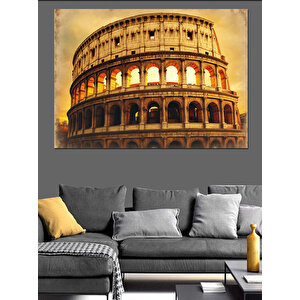 Altın Işıltılı Kolezyum Roma Dekoratif Kanvas - Mdf Ahşap Tablo 100x140 cm