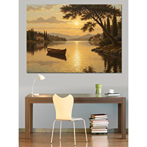 Gölde Günbatımı Yansıması Dekoratif Kanvas - Mdf Ahşap Tablo 35x50 cm