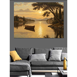 Gölde Günbatımı Yansıması Dekoratif Kanvas - Mdf Ahşap Tablo 35x50 cm