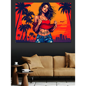Palmiye Altında Kadın Dekoratif Kanvas - Mdf Ahşap Tablo 35x50 cm