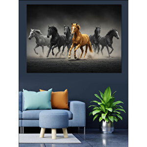 Siyah Atlar Ve Kıyamet Dekoratif Kanvas - Mdf Ahşap Tablo