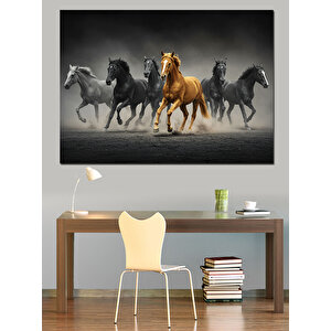 Siyah Atlar Ve Kıyamet Dekoratif Kanvas - Mdf Ahşap Tablo 70x100 cm