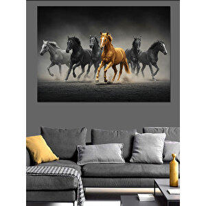 Siyah Atlar Ve Kıyamet Dekoratif Kanvas - Mdf Ahşap Tablo 70x100 cm