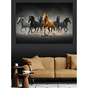 Siyah Atlar Ve Kıyamet Dekoratif Kanvas - Mdf Ahşap Tablo 70x100 cm